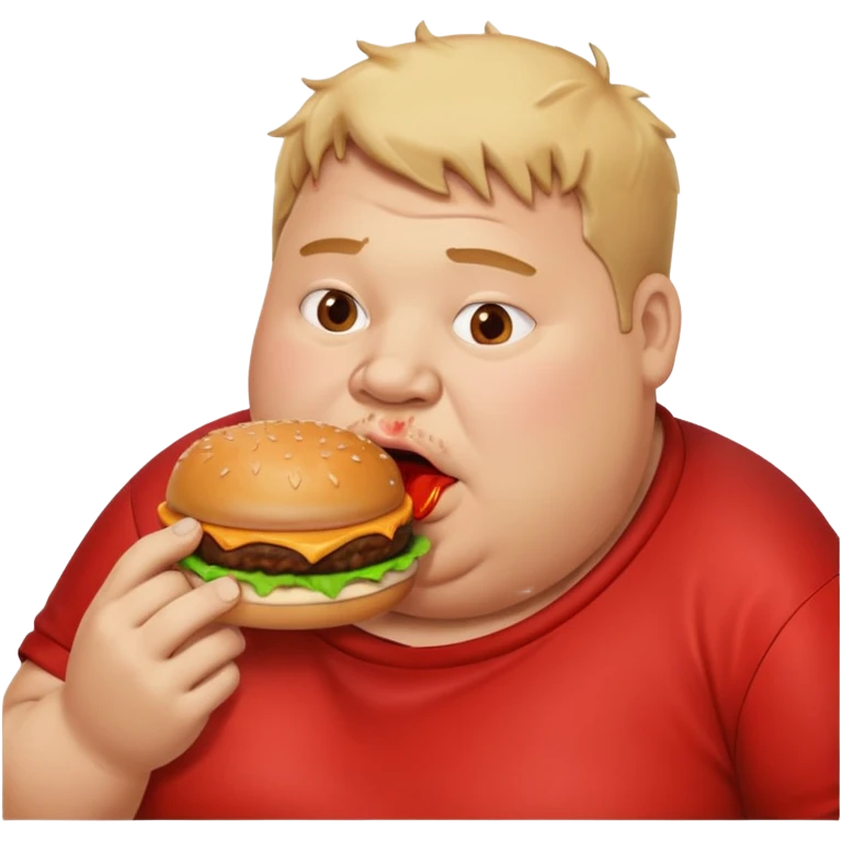 A fat guy eating a burger with ketchup all over his mouth emoji