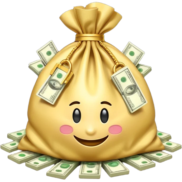 Luxury 3D emoji, overflowing money bag, stacks of cash, premium lighting, rich glossy look, ultra clean, transparent background


 emoji