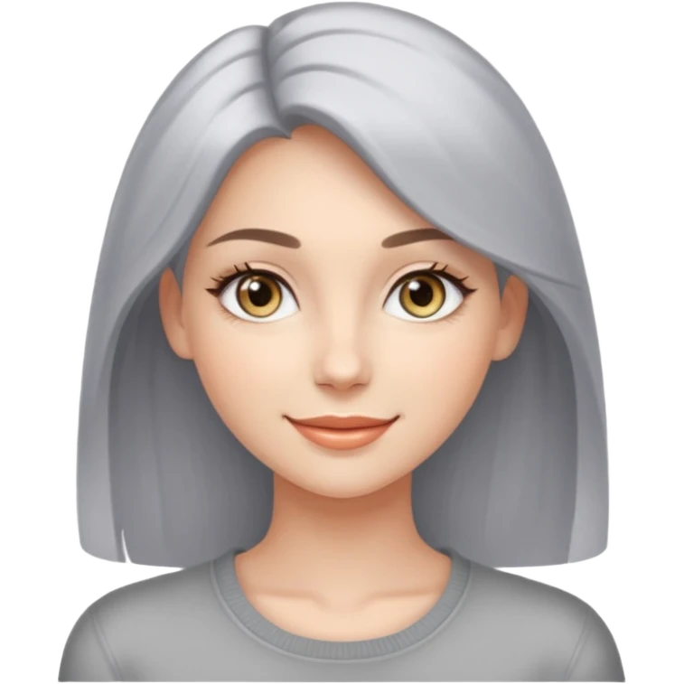 She is a cool and confident young woman with sparkling light gray eyes and fair, smooth skin. She is very beautiful. emoji
