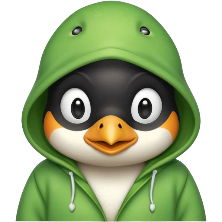 A cute penguin with a frog hoodie emoji