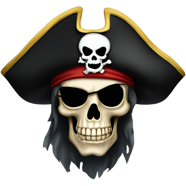 Pirate skull dark with eye patch and hat emoji