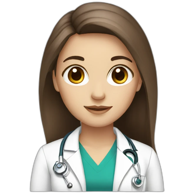 Girl white skin brown hair brown eyes doctor emoji