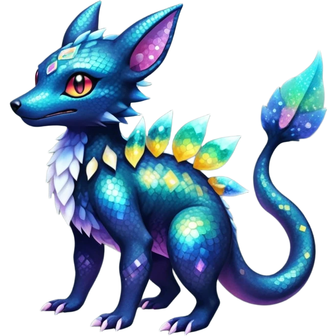 Colorful Iridescent Exotic Salandit-Aurorus-Umbreon-Fakémon-hybrid-creature (full body)  emoji
