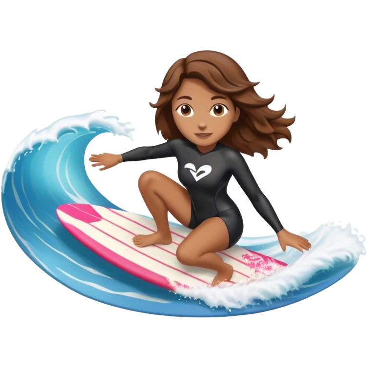 Woman with brown hair surfing wave in 3d heart emoji