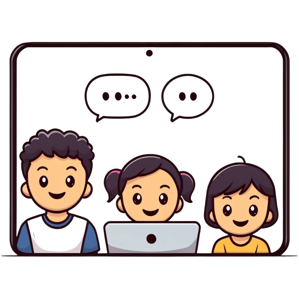 boy and girl having a video call, smiling at each other on screens emoji