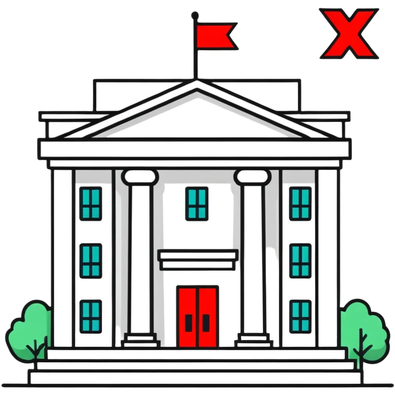 bank building with one large red X mark emoji