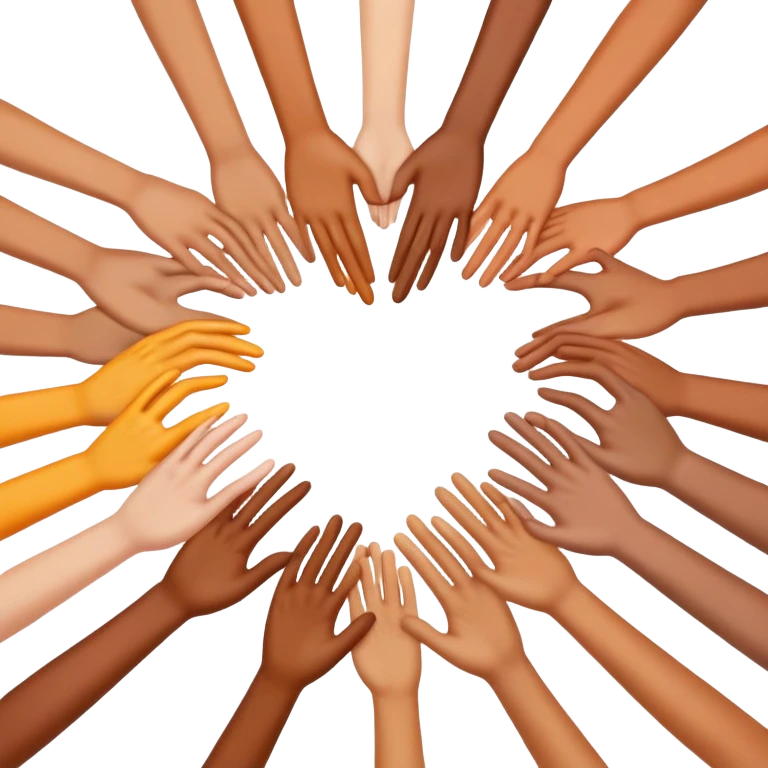 many hands forming a heart with a colorful bacground emoji