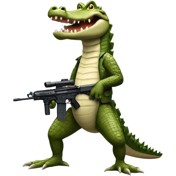 Crocodile shooting a machine gun emoji