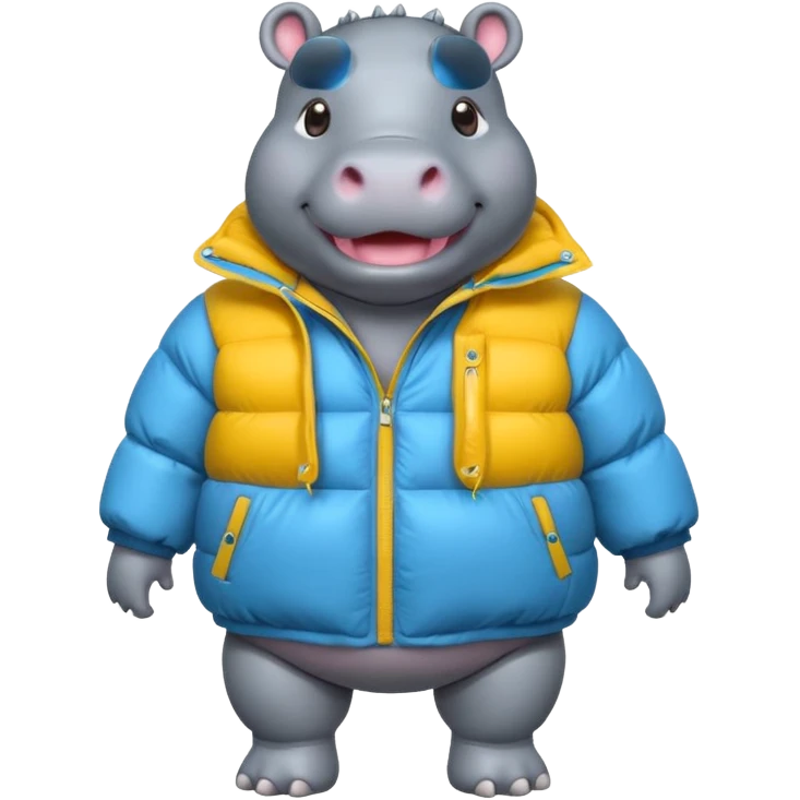 a full body of cute hippo with puffer emoji