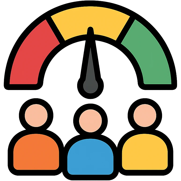 team barometer gauge with people, modern, minimal emoji