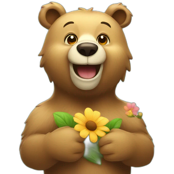 happy bear with flowers emoji