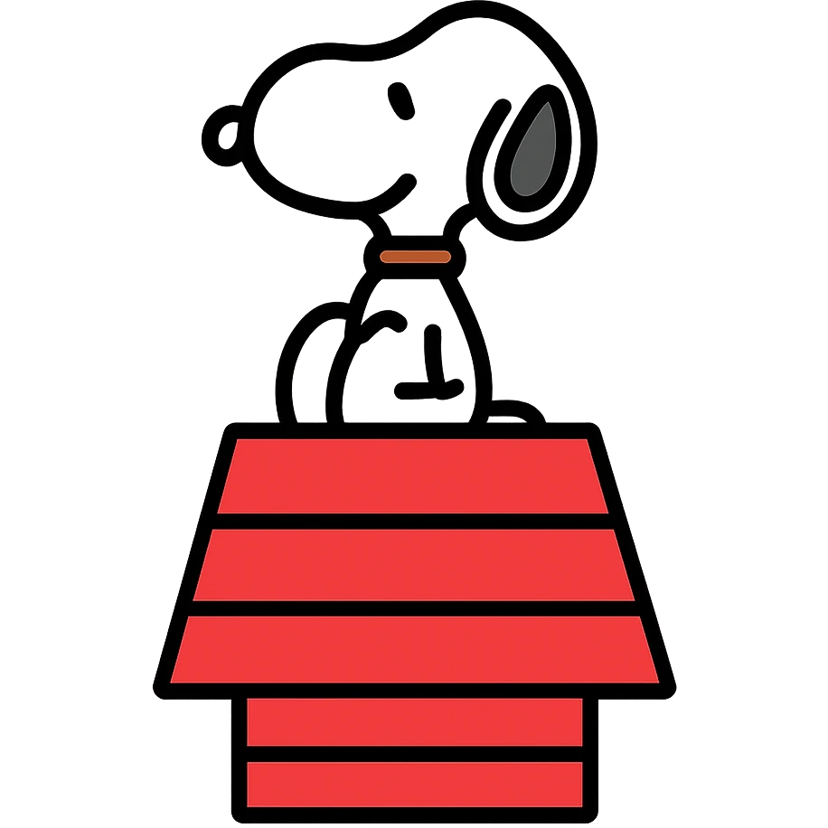 Snoopy, outlined and colorful, sitting on a doghouse emoji