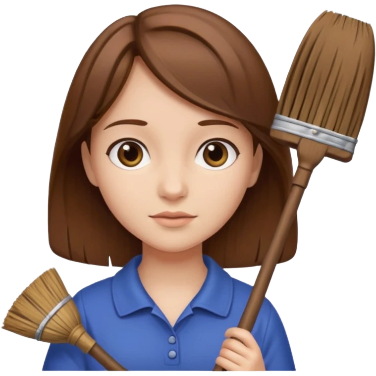 girl with brown hair holding a broom emoji