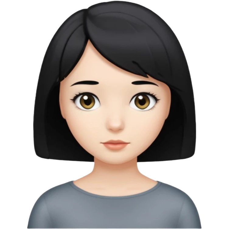 girl with short black hair, bob, with a white strand and gray eyes emoji