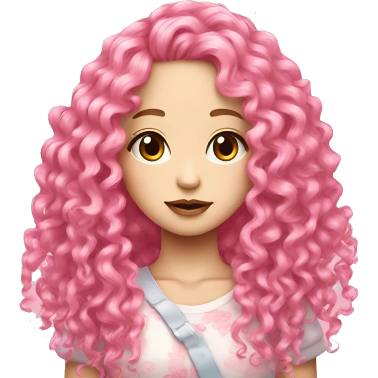 long pink curly hair cute harajuku style feminine person emoji
