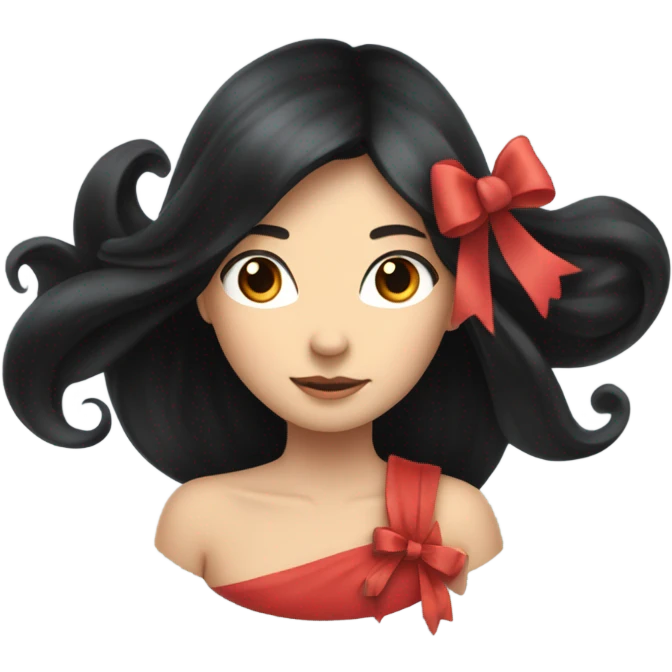 black open hair from behind with a light red bow emoji