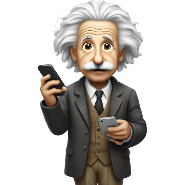 Albert Einstein holds a cell phone in his hands emoji