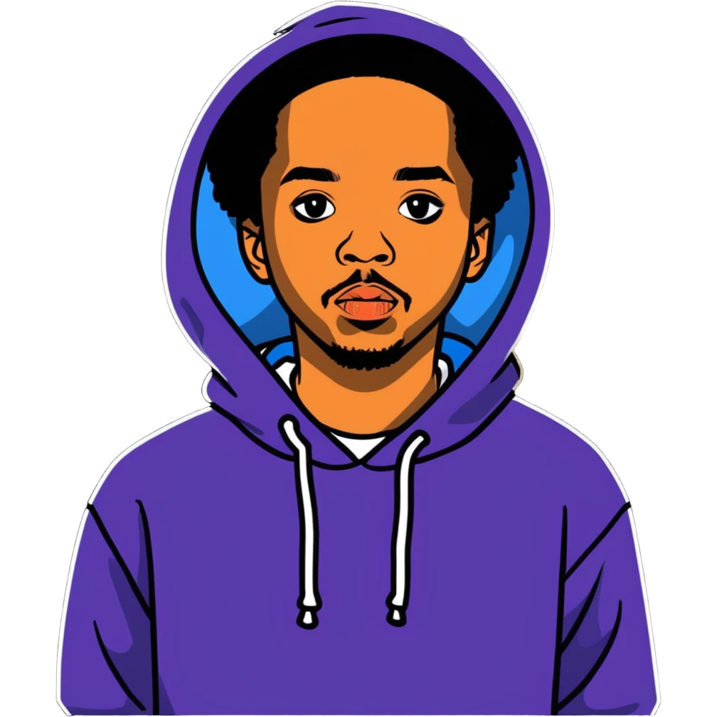 Earl Sweatshirt with hoodie and his distinctive look emoji