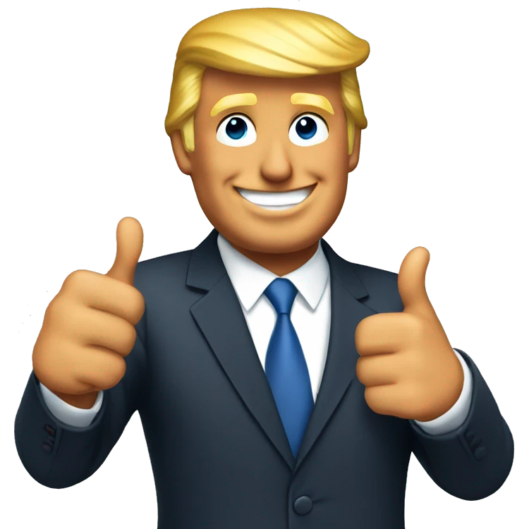 Donald Trump smiling in a suit with his thumbs up emoji