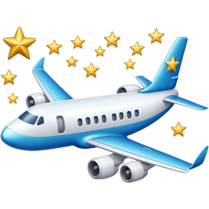 a plane flying above clouds and below stars, 2d emoji style emoji