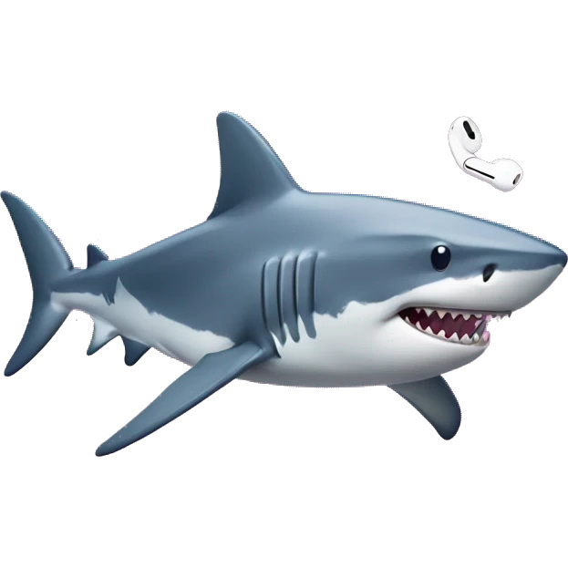 A shark with AirPods in the disco emoji