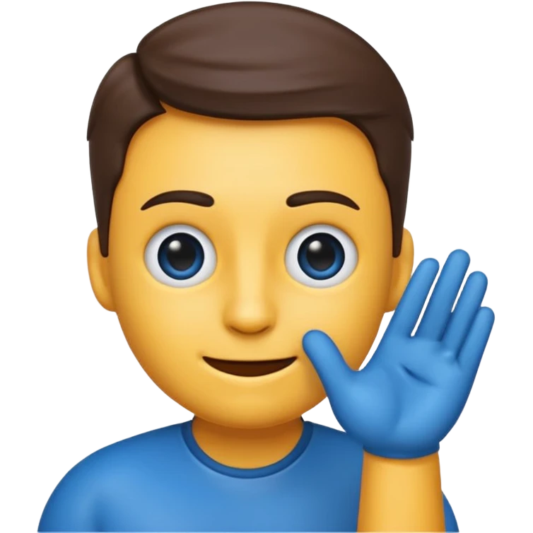 Emoji con una faccia blu giga chad con una mano con un dito che indica il mento emoji