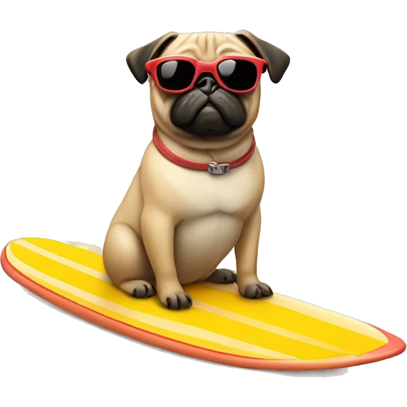 Pug on a surf board with sun glasses on emoji