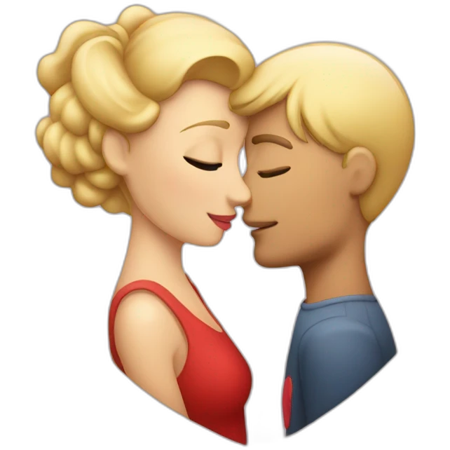 A blond men who kisses a pretty blonde woman with a heart above their heads  emoji
