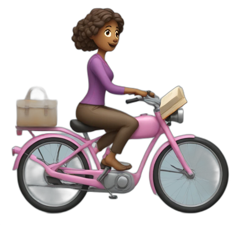 girly middleaged woman on a bike with a book in hand emoji