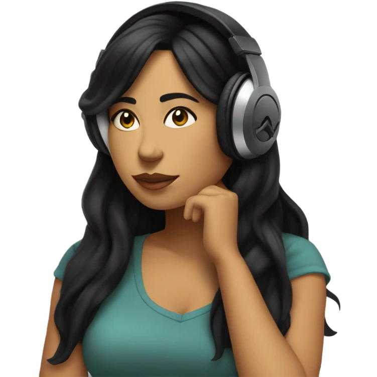 Latina with long black hair listening to Tupac music emoji