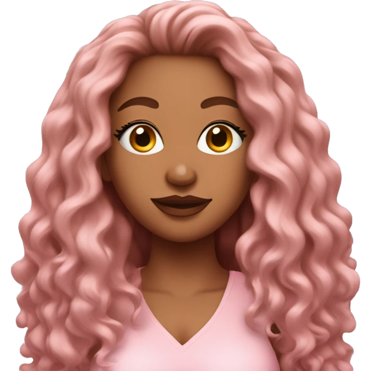 social media influencer with long 4C textured hair, curvaceous body and light pink clothing emoji