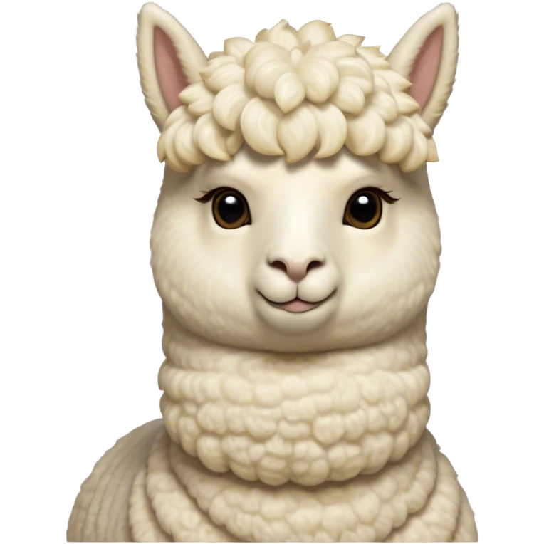 Cinematic Noble Cream Alpaca Portrait Emoji, Poised and regal, with a graceful, sturdy build and a luxuriously soft, well-groomed cream fleece, deep-set soulful gentle eyes, Simplified yet sharp and sophisticated features, highly detailed, glowing with a soft, dignified glow, high shine, intelligent and serene, stylized with an air of pastoral elegance, focused and attentive, soft glowing outline, capturing the essence of a watchful and confident companion, so majestic it feels as though it could stride out of the screen with effortless authority! emoji