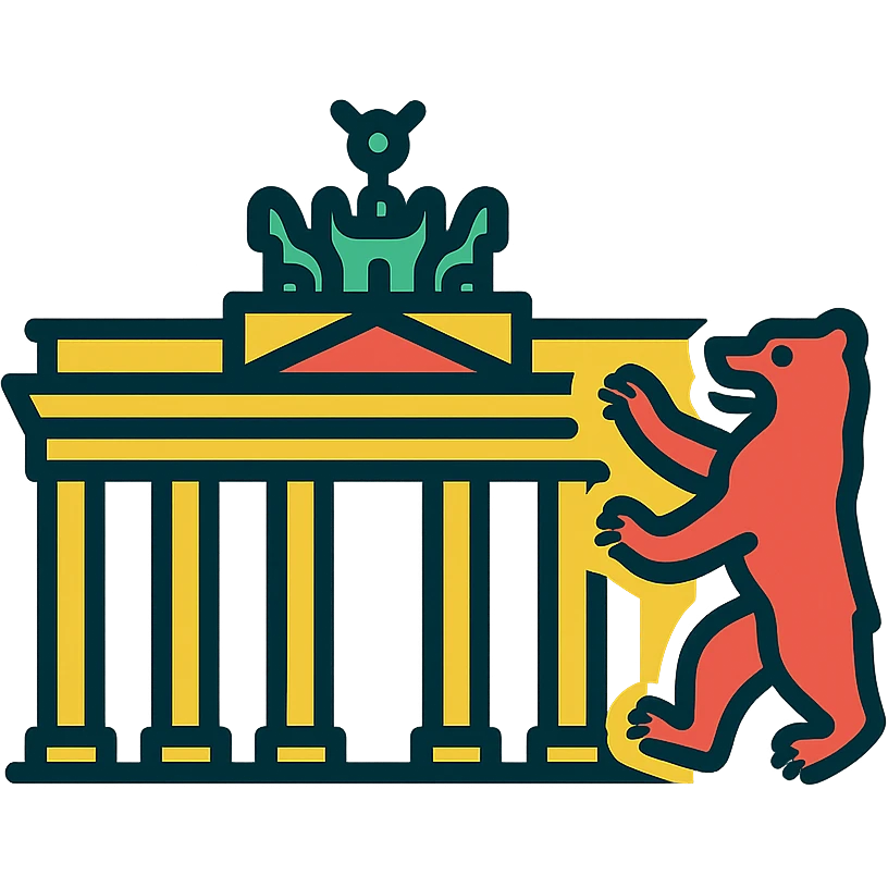 icon of Berlin combining Brandenburg Gate and Berlin Bear, modern flat design, no text, suitable for mobile app icon emoji