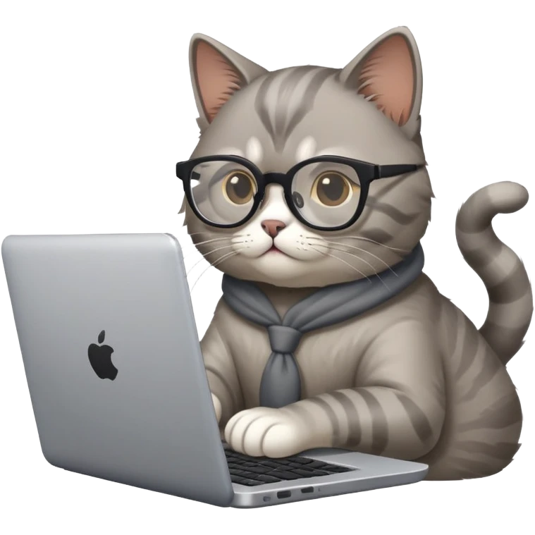 cat wearing glasses typing on laptop emoji