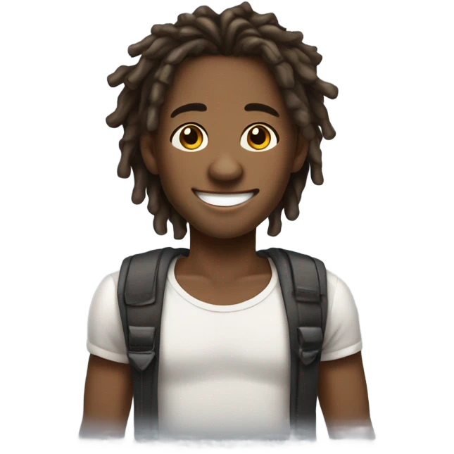A young African-American male with short, thick dreadlocks and a friendly, confident smile. He has a slim but toned build and radiates a vibrant, approachable energy. emoji