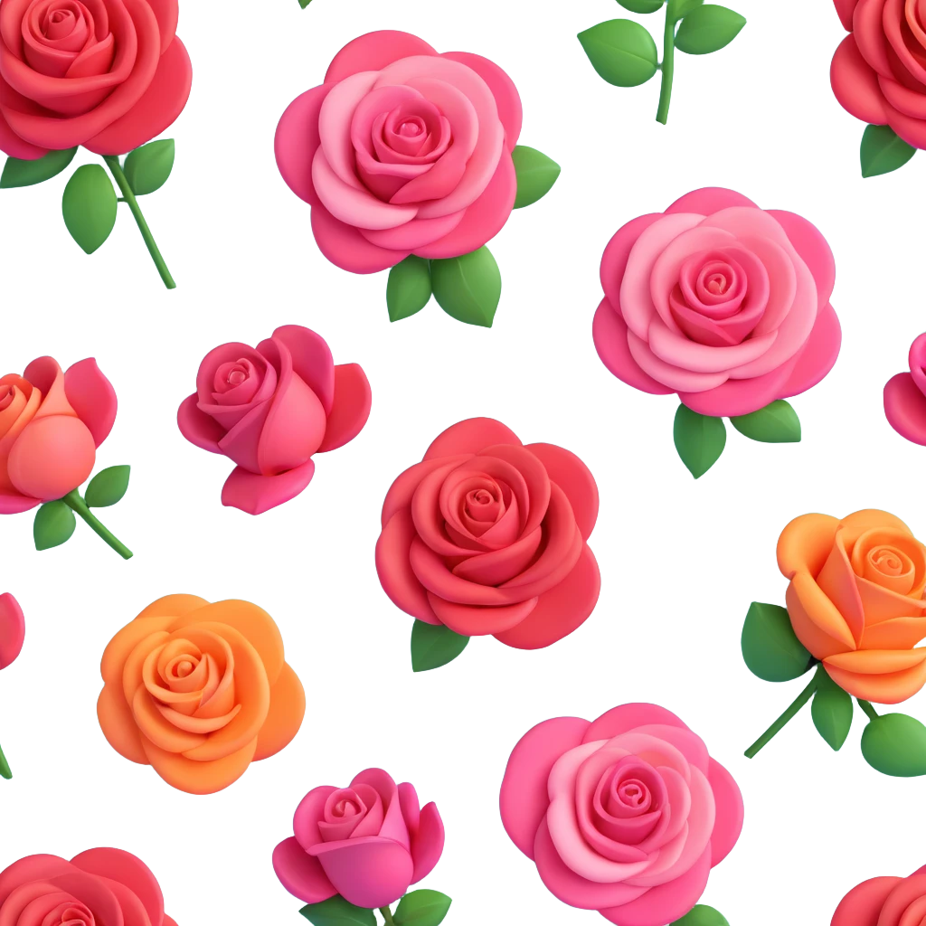 Redraw this illustration with roses in iOS 3D style: volumetric soft shapes, smooth gradients, realistic shadows, modern look like iOS icons. No text, light or transparent background, square composition. emoji