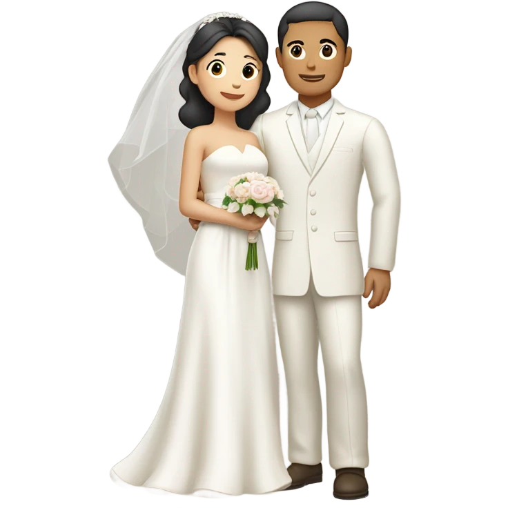 Tan skin Asian man with brown eye black hair light fair skin woman in love in wedding  emoji