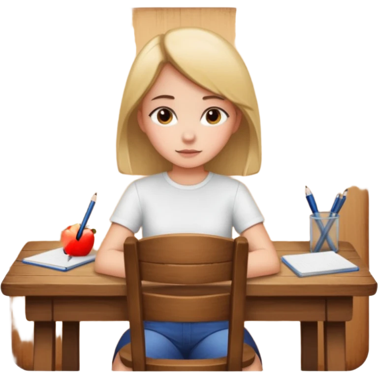 девушка сидит спиной за столом и пишет emoji