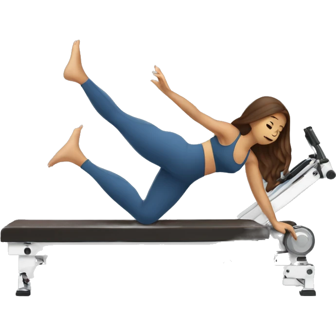 a woman with brown long hair making pilates exercises on a machine emoji
