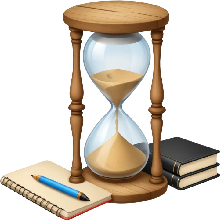 hourglass next to a notebook emoji