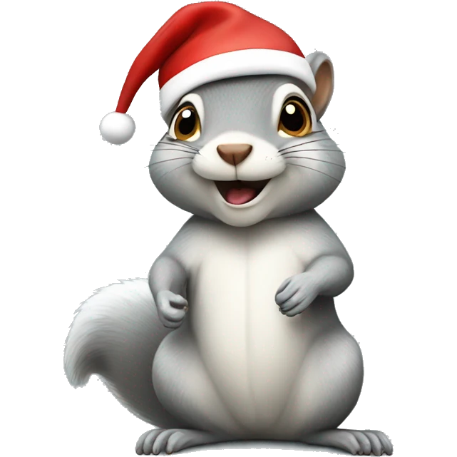Full body grey Squirrel wearing a Santa hat emoji