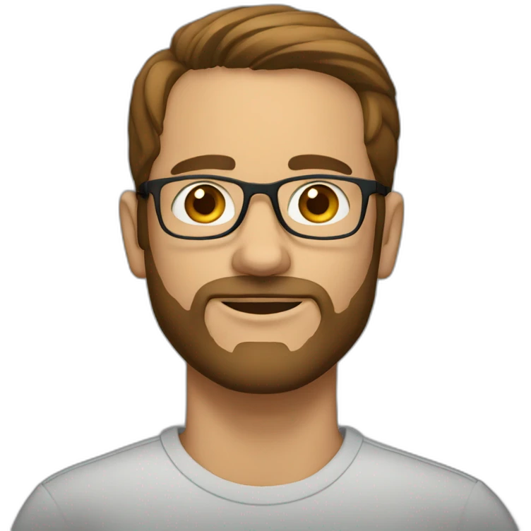 male with a short beard, glasses, brown hair and larger nose emoji