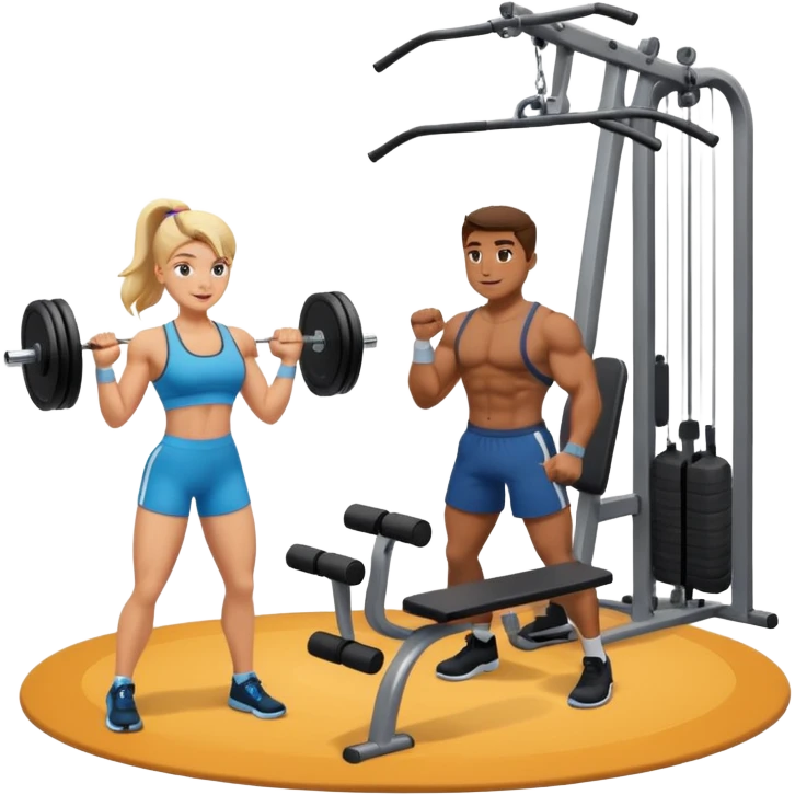 ein gym mit geräten und zwei freunden die sport machen emoji