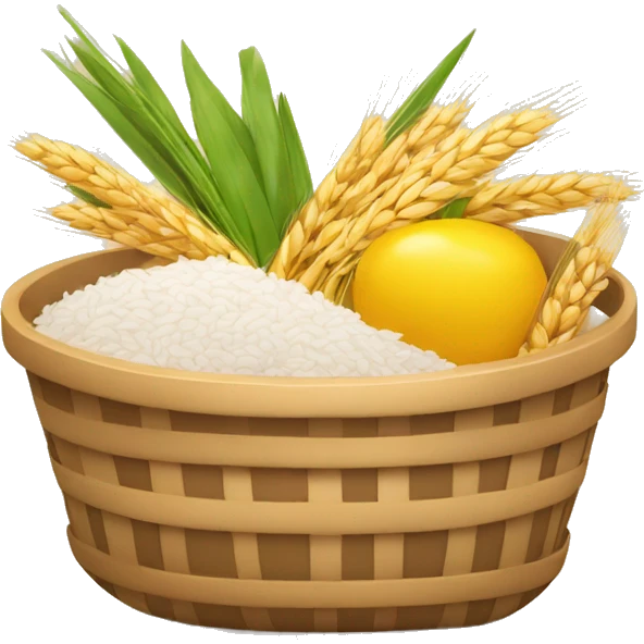 food basket with rice, oil, wheat, beans emoji