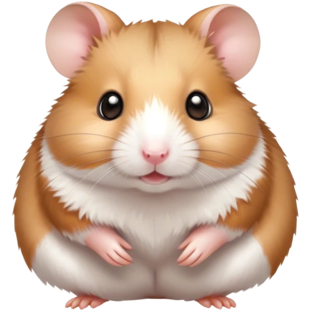 Cinematic Cute Brown and White Banded Hamster Portrait Emoji, Head tilted playfully and inquisitively, showcasing a fluffy fur with playful brown and white banded patterns, round, sparkling dark eyes filled with curiosity, Simplified yet irresistibly adorable features, highly detailed, glowing with a warm, friendly glow, high shine, affectionate and lively, stylized with a touch of whimsy, bright and endearing, soft glowing outline, capturing the essence of a mischievous yet loving hamster, so playful it feels like it could dash out of the screen and into your arms! emoji