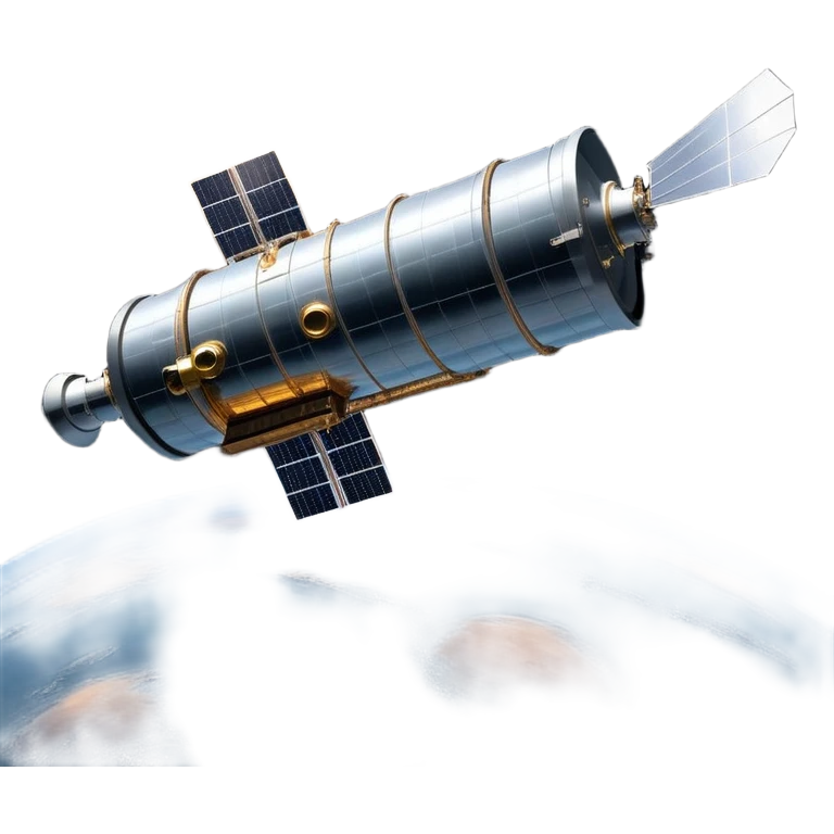 cinematic-realistic-hubble-space-telescope-emoji, an awe-inspiring, ultra-detailed depiction of the Hubble Space Telescope floating in space, its large, reflective metallic surface gleaming against the backdrop of the infinite blackness. The telescope's vast solar panels extend outwards, catching the light from distant stars, while its intricate, cylindrical body showcases advanced, precise engineering. The telescope's large, hexagonal lens is pointed towards the cosmos, surrounded by mechanical components, wires, and sensors. The detailed textures of the telescope’s metallic exterior, the shiny reflective coating, and the intricate grid-like solar panels are sharply contrasted against the void of space, with distant stars and nebulae faintly visible in the background, adding to the sense of scale and te emoji