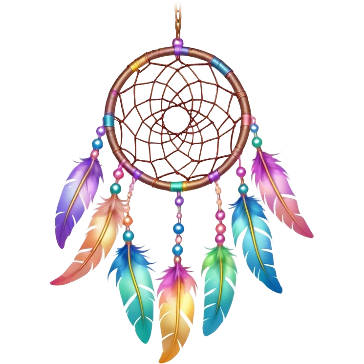 Iridescent pastel rainbow colorful transparent bright light luminescent dream-catcher hanging from an iridescent chain emoji