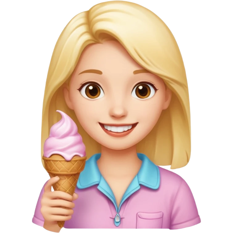 A smiling girl with ice cream in her hand emoji