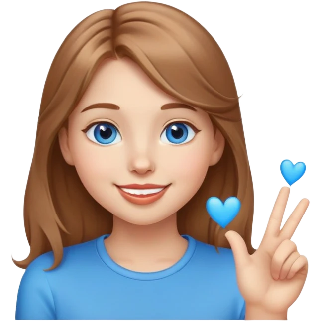 Young girl with light brown hair and blue eyes, smiling warmly and blowing a kiss, cute and expressive emoji style emoji
