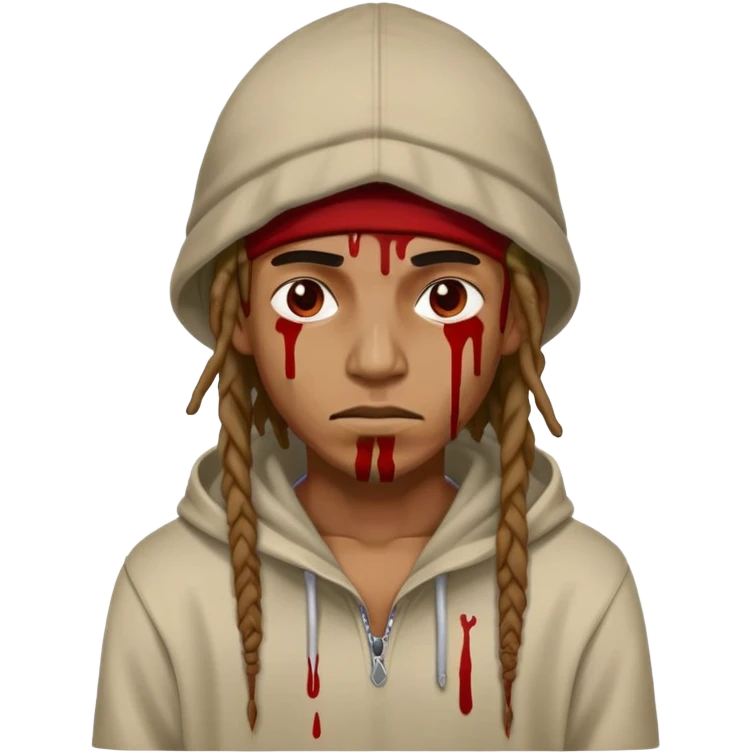 Dreadhead male with hoodie and a hat on with blood on face emoji